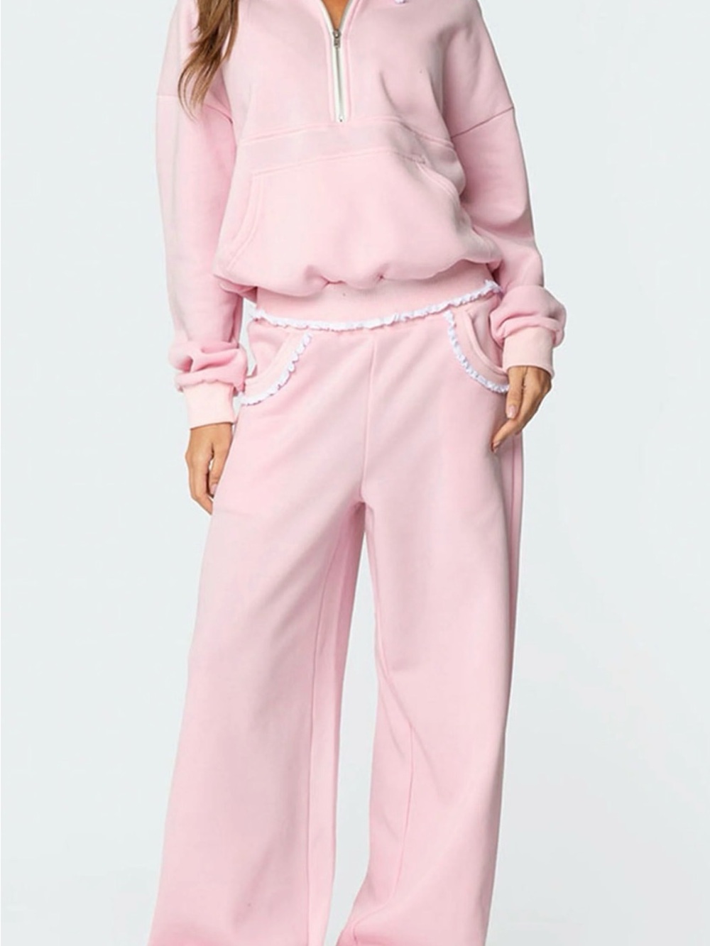 Edikted Pink Lounge Set Sweatshirt and Wide-Leg Pants